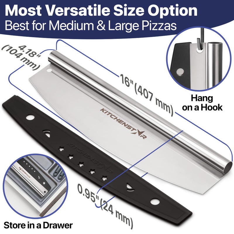 kitchen-star KitchenStar 16-Inch Pizza Cutter Rocker Blade - Sharp Stainless Steel Slicer Knife, Protective Cover, Dishwasher Safe, Large - Professional Pizza Oven Accessories - Image 4